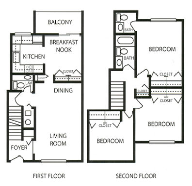 Clovertree Apartments three bedroom floor plan in Flint, MI